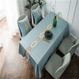 blue table decor Australia - Table Cloth Luxury European Blue Embroidered Tablecloth Solid Dining Dust Cover For Banquet Party Home Decoration Decor Textile