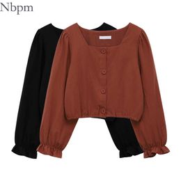 Nbpm Spring Women's Clothing Puff Sleeve Long Sleeve Top Square Neck Shirt Blouses Women Tunic Female Blusas Mujer Blouses 210529