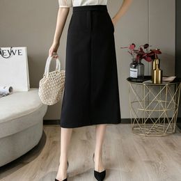 Spring and Autumn Female Slim Work Professional Skirt High Waist Mid-length Solid Colour A-line Bust Women 210527