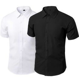 Short Sleeve Men's Dress Shirts Summer Solid Business Shirt Non-iron Slim Fit White Black Male Clothes Plus Size 5XL 210708