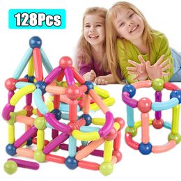 25-128Pcs Big Size Magnetic Stick Building Blocks game magnets children Set Kids Magnets for children Magnetic Toy Bricks Q0723