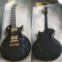 Jacey Guitar Store Customised Matt Black Guitar with Yellow Binding, Yellow Loge, Ebony Fretboard, Back Cutaway