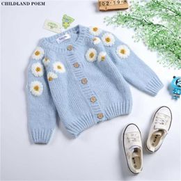 Knit Baby Girls Cardigan Coat Spring Flower Handmade Kids Knitwear Jacket Children Sweater Toddler Cardigan Sweaters For Girl 211106