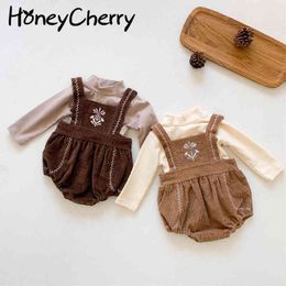 Baby onesies spring baby two-piece cute girl embroidered overalls romper girls clothes 210515