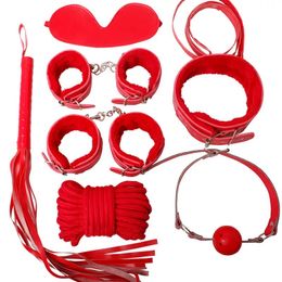 7pcs bondage set Hand Ankle Cuffs Eye Patch Collars Mouth Gag Rope Whip Sex toys