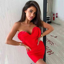 Arrival Red Sexy Bandage Dress Women's Sleeveless Ruffle Bodycon Club Celebrity Evening Party Runway Vestidos Summer 210527