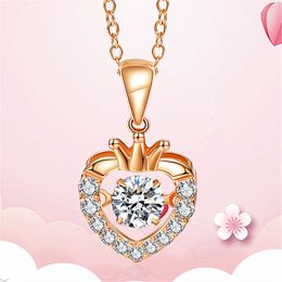Crystal Womens Necklaces Pendant 18K gold plated women's rose love crown smart inlaid Zircon collar chain silver