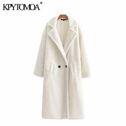 Vintage Stylish Thick Warm Faux Fur Teddy Jacket Coat Women Fashion Long Sleeve Pockets Winter Female Outerwear Chic Tops 211018