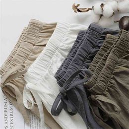 Cotton Linen Shorts Women Summer Trousers Feminino Women's High Elastic Wasit Home Loose Casual With Pockets 210714