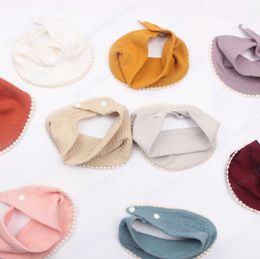 Baby Bibs Cotton Newborn Burp Cloths Infant Sweet Solid Colour Lace ball Triangle Saliva Towel Kids Accessories