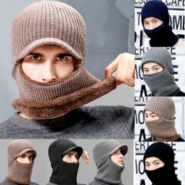 Winter Thermal Fleece Balaclava Hat Men Ski Face Neck Warm Beanie Cap Outdoor Wool Knitted Snow Scarf Gary Blue Black Hats