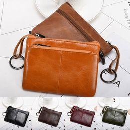 Zipper Card Holder Coin Purse Genuine Leather Mini Purse Driver's Licence Wallet Vintage Storage Bag Square Simple Wallet