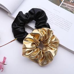 Hair Accessories PU Scrunchies Black Gold Scrunchie Women Elastic Hairbands Girl Headwear Rubber Ponytail Holder