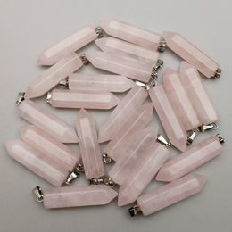 Healing Crystal Pendant Hexagon pendulum Pendants Stone pink Rose Quartz DIY Necklaces Jewelry Making Fashion Silver Plated