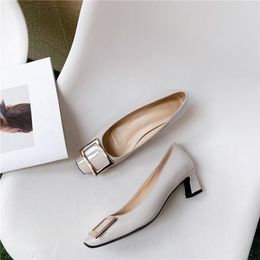 3cm Heels Shallow Mouth Sheepskin Shoes Lace-Up 2021 Slip On Square Toe Pumps Sandals Ladies Sweet 5cm Gold Latest Beige Dress