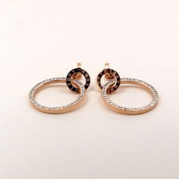 Metal Roman Numeral Size Round Titanium Steel Earrings For Women Rose Gold Korea Exaggerated Punk Jewelry KE88 Stud