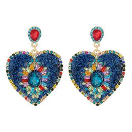 S2067 Fashion Jewellery Dangle Peach Heart Diamond Earring Colourful Rhinstone Stud Hearts Earrings
