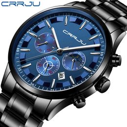 Relogio Masculino Watch Men CRRJU Fashion Sport Quartz Clock Mens Watches Top Brand Luxury Business Waterproof Wrist Watch 210517
