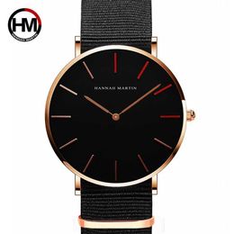 HANNAH MARTIN Brand Japan Quartz Movement Men Waterproof Wrist Watches Fashion Luxury Ultra Thin Nylon Creative Ladies Watches 210527