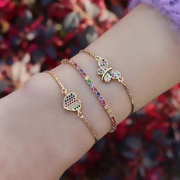 Cute Small Charms Butterfly Bracelet For Woman 24K Gold Rainbow Jewelry Tiny Heart Adjustable Tennis Bijoux Femme 2021 Charm Bracelets