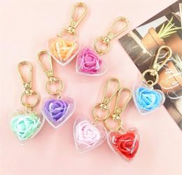 Valentines Day Gifts Rose Preserved Flower Keychain Female Bag Pendant Love Keychain Party Favor 7 Color DB607