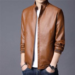 Mens leather jackets and coats casual leather jackets men's Korean style slim thin trendy clothes short Coats 211009