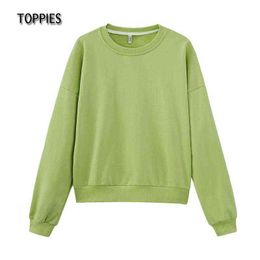 Toppies Green Sweatshirts sudaderas Pull femme Harajuku Candy Color Terry Hoodies Female Tops 211108