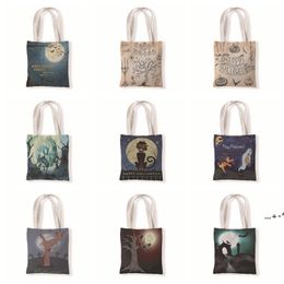 NEWHalloween Casual Print Reusable Eco Friendly Shopping Bags Bat Pumpkin Ghost Canvas Gift Fashion Handbags Grocery Shoulder Loose CCF9343