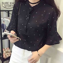 spring long sleeved blouses o-neck polka dot chiffon women clothing fashion tops female shirts D594 30 210521