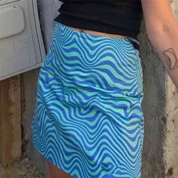 High Waist Zebra Print A-line Mini Skirt Women Fashion Streetwear Short Blue Bottoms Faldas Mujer 210427