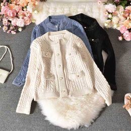 Korean Style Autumn Winter Coats Women Short Cardigan Sweater Ladies Single Breasted Pull Knitted Sweaters Harajuku 210525