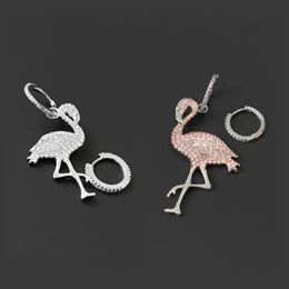 Stud DINI S925 Sterling Silver Pink Diamond Flamingo Asymmetric Earrings Ladies Fashion Classic Personality Trend Jewellery