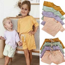 Kids Clothes Sets New Summer Toddler Boys Girls T-shirts Harem Shorts Tiny Brand Fashion Clothing Infant Baby Children Tops Tee 210326