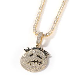 Hip Hop Iced Out Pendant Solid Back Cartoon Character Crying Face Necklace Gold Silver Plated Mens Bling Jewelry Gift