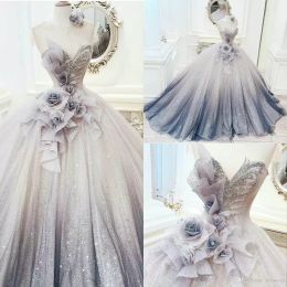 Gorgeous Quinceanera Dresses Beaded Crystals Handmade Flowers Sleeveless Scoop Neck Custom Made Sweet 16 Princess Prom Pageant Ball Gown Vestidos 403 403