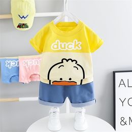 Baby Boy Clothing Casual Summer Short-sleeves Sets Cartoon Duck Top + Soft Shorts Children Outdoor Costume Toddler Kids Clothes X0802