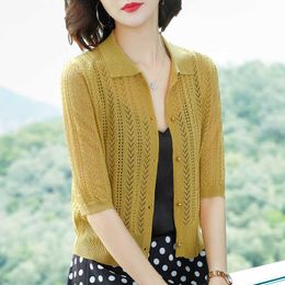 Knitting sexy Hollow Out cardigan Women solid Color Thin Sweater Jumper Loose Korean Tops Spring Summer sweater 210604