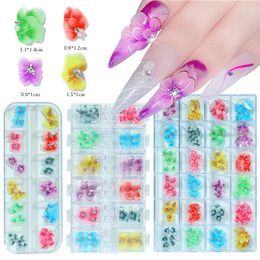 Nail Art Decorations 24/48/144Pcs Flower Butterfly Charms Glitter Decals Decoration 3D Flat Design Acrylic Stud HJ091-L