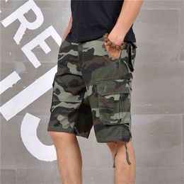 Summer Mens Baggy Multi Pocket Military Camo Shorts Cargo Loose Breeches Male Long Camouflage Bermuda Capris Plus Size 210720