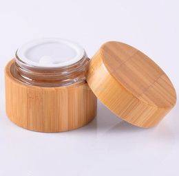 Environmental Bamboo Empty Refillable Glass Bottle Cosmetic Cream Jar Storage Bottle Container Lotion 50ml 50g