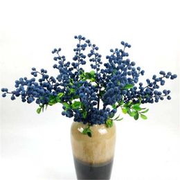 10pcs Fake Blueberry Fruit Greenery Plant Branches Foam Berry Tree Stems for Wedding Home Party Floral Decoration