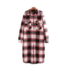 Vintage Woman Oversized Plaid Long Woollen Coat Winter Fashion Loose Thick Patchwork Outwear Female Warm Casual Jacket 210515