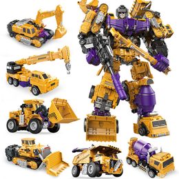 6 In 1 Transformation Toy Assembling Truck Excavator Robot Action Figure Gift for Education Children
