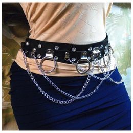 Faux Leather Belt Metal Chain Ring Punk All Match Waist Strap Personalized Dress Jeans Straps Suspenders Decor Belts