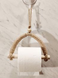 Toilet Paper Holders Hand-woven Creative Wooden Roll Holder Punch-free Home Bathroom Decoration Pendant