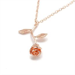 Rose Flower Pendant Necklace For Women Jewellery Valentine's Day Girlfriend Gift Gold Silver Colour Flower Necklaces & Pendants G1206