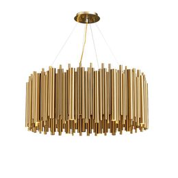 Pendant Lamps Modern Design Gold Aluminium Tube Light Ltalian Metal Texture Used In Living Room Bedroom Suspended Chandelier