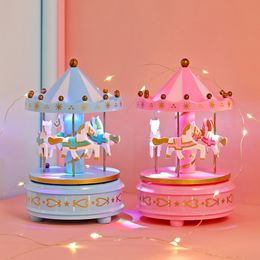 City of The Sky Carousel Birthday Gift Ornament Christmas New Year Party Dream Dazzling Flashing Led Light Music Box Wind-up Toys