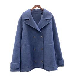 Women's Wool & Blends Autumn And Winter Suit Collar Straight Solid Colour Coat Double-sided Cashmere Woollen