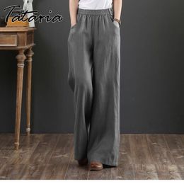 Women Cotton Linen Pants Casual Plus Size High Waisted Orange Wide Leg Loose Trousers Female Grey Elegant Streetwear 210514